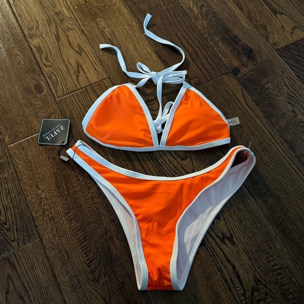 NWT Zaful Orange Trangle Halter Bikini Set Size 8